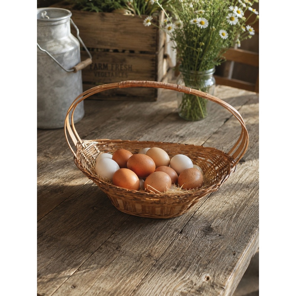 Vintage Rustic Wicker Gathering Basket Oval Garden Trug‎ Farmhouse Egg Basket